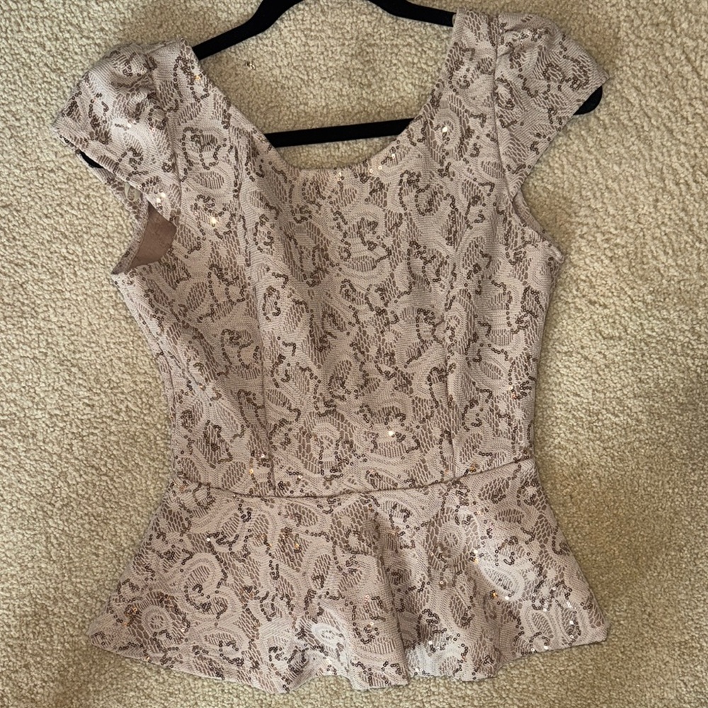 Windsor Nude Asymmetrical Tie Front Peplum Blouse - Picture 2 of 4